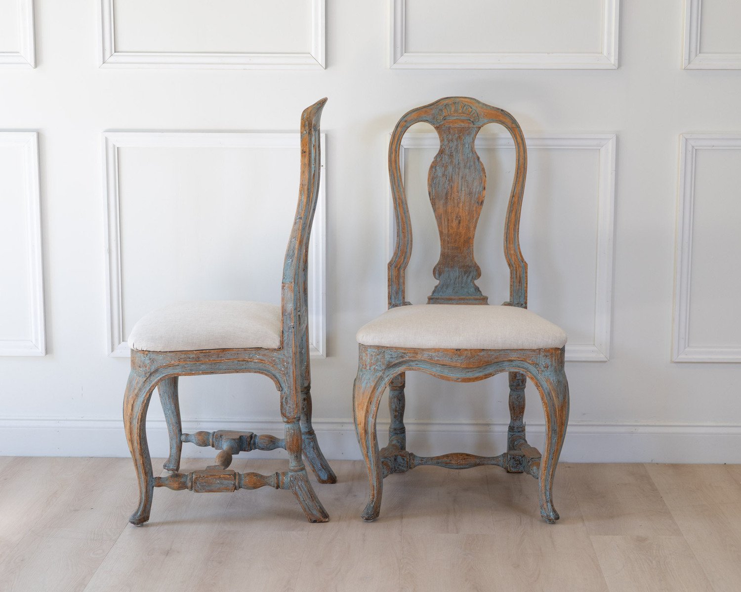 Pair of Swedish Rococo Chairs in Blue Paint, circa 1770 - JAA