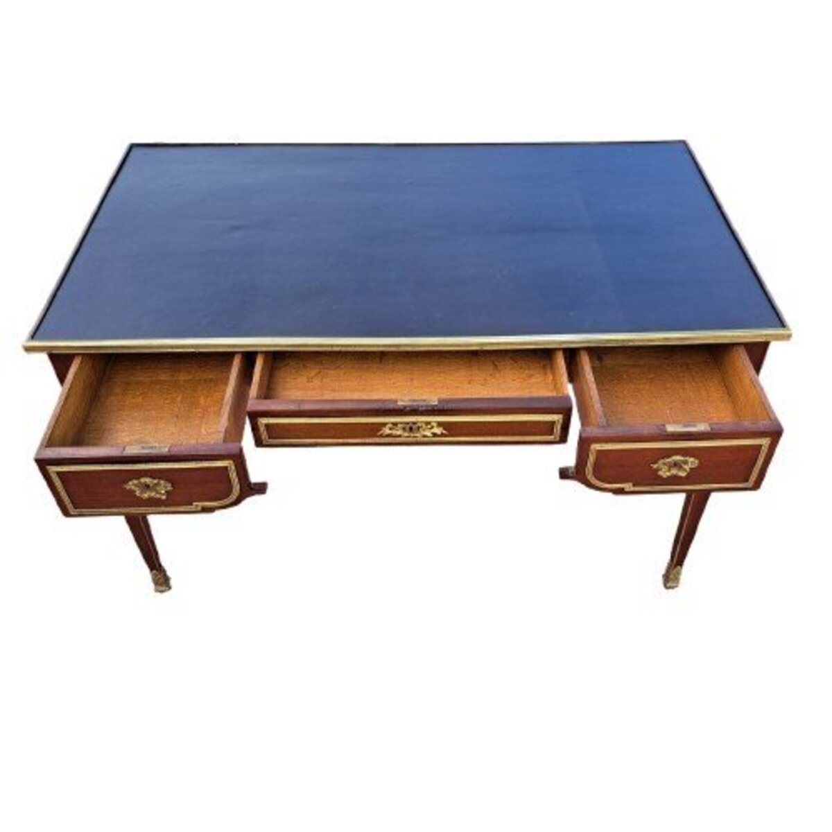Napoleon III Mahogany Desk with Leather Top and Bronze Mounts - JAA