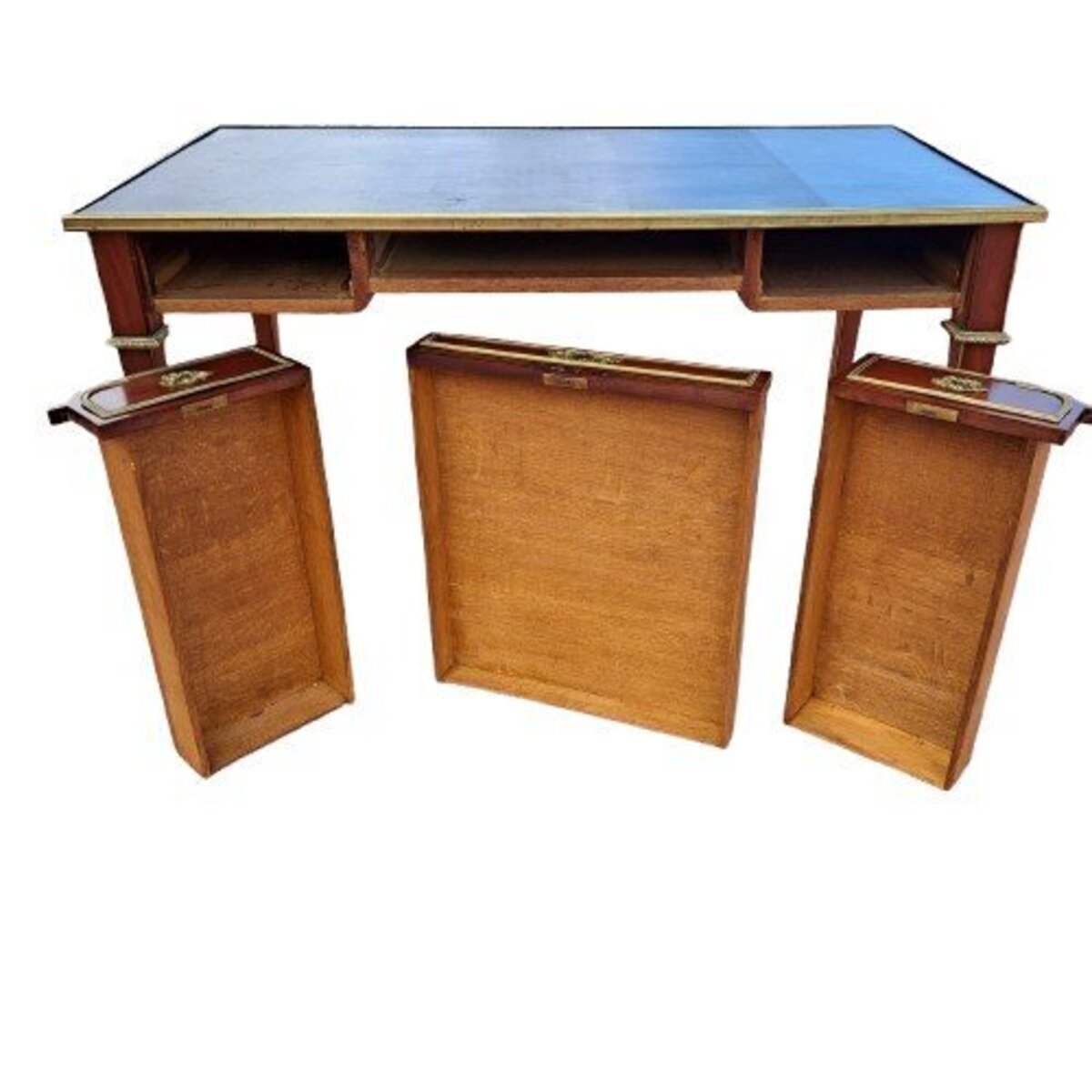 Napoleon III Mahogany Desk with Leather Top and Bronze Mounts - JAA
