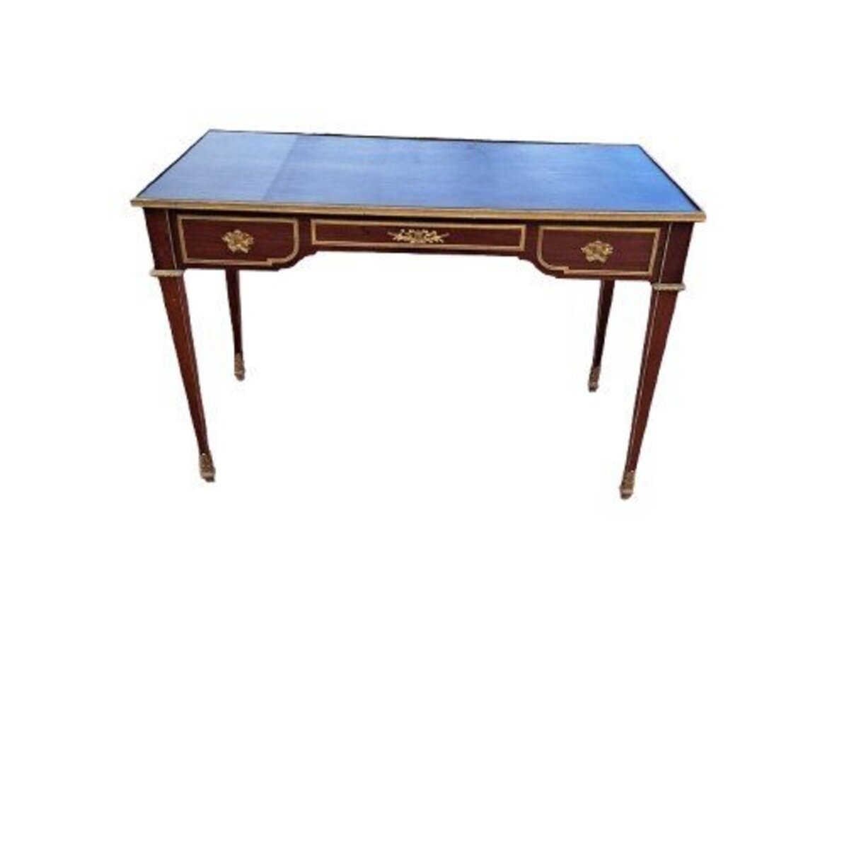 Napoleon III Mahogany Desk with Leather Top and Bronze Mounts - JAA