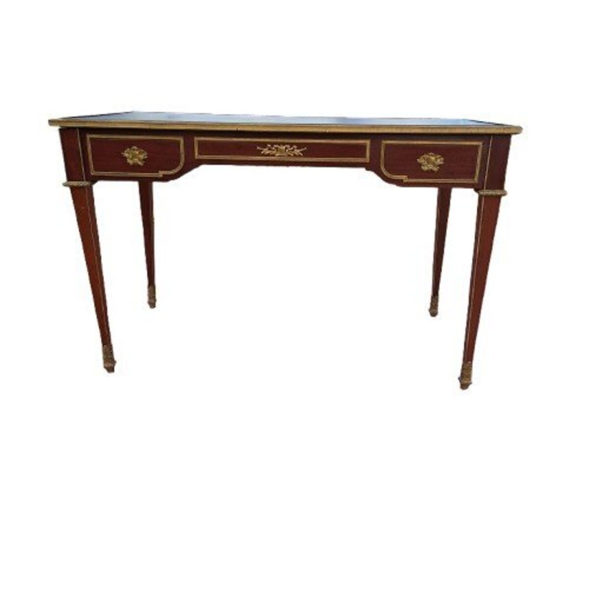 Napoleon III Mahogany Desk with Leather Top and Bronze Mounts - JAA