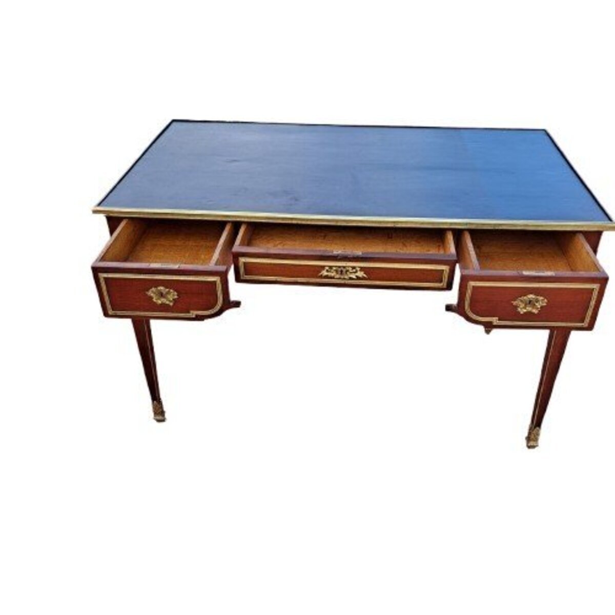 Napoleon III Mahogany Desk with Leather Top and Bronze Mounts - JAA
