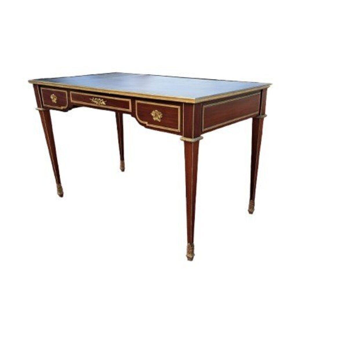 Napoleon III Mahogany Desk with Leather Top and Bronze Mounts - JAA