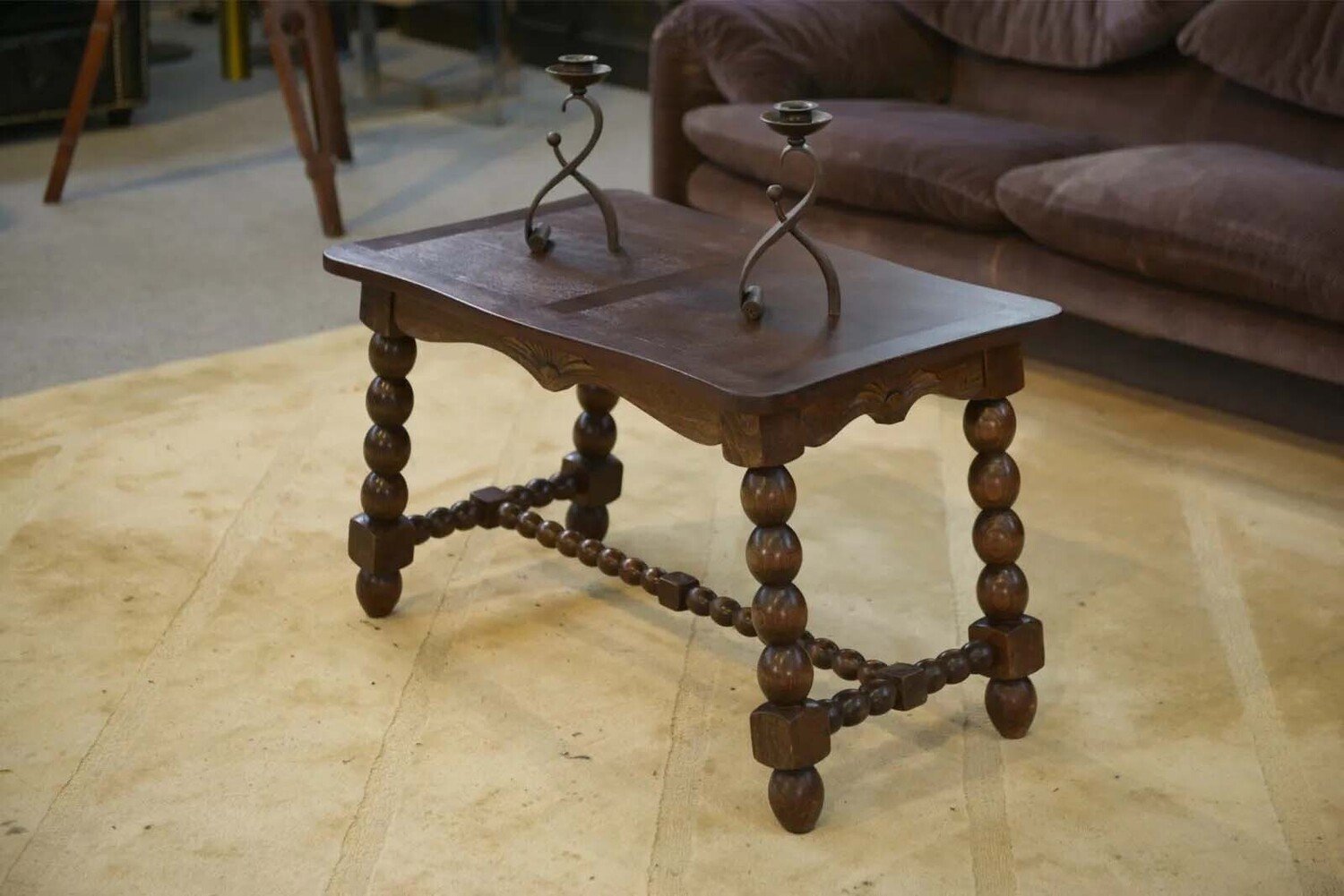 French Turned Beech Coffee Table, Louis XIII Style, 1950s - JAA