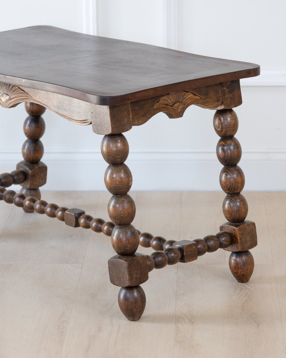 French Turned Beech Coffee Table, Louis XIII Style, 1950s - JAA