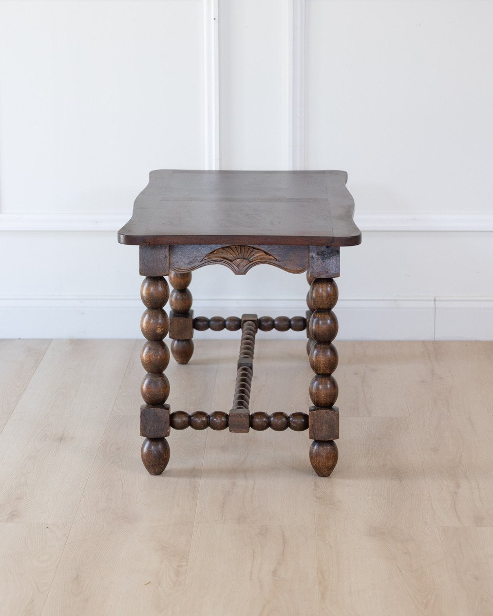 French Turned Beech Coffee Table, Louis XIII Style, 1950s - JAA