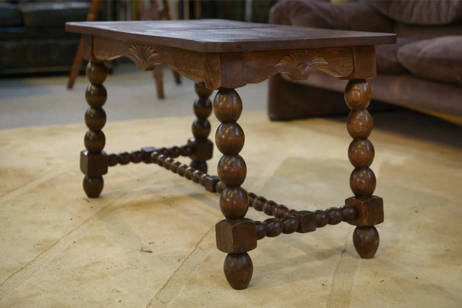 French Turned Beech Coffee Table, Louis XIII Style, 1950s - JAA