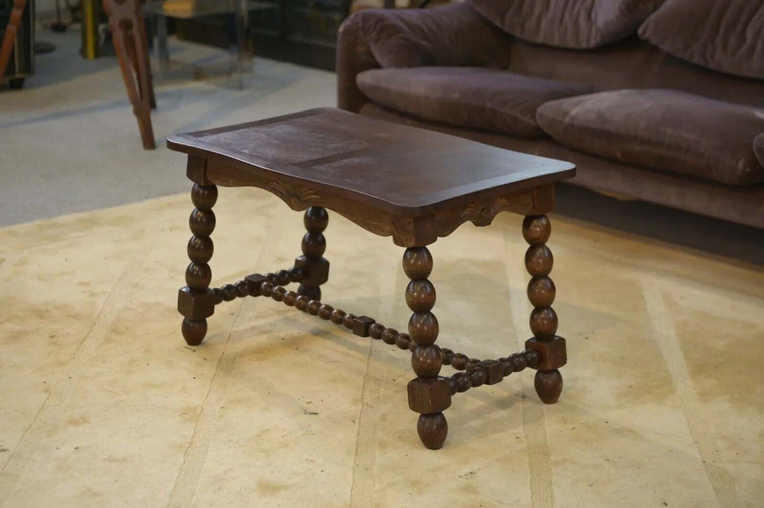 French Turned Beech Coffee Table, Louis XIII Style, 1950s - JAA