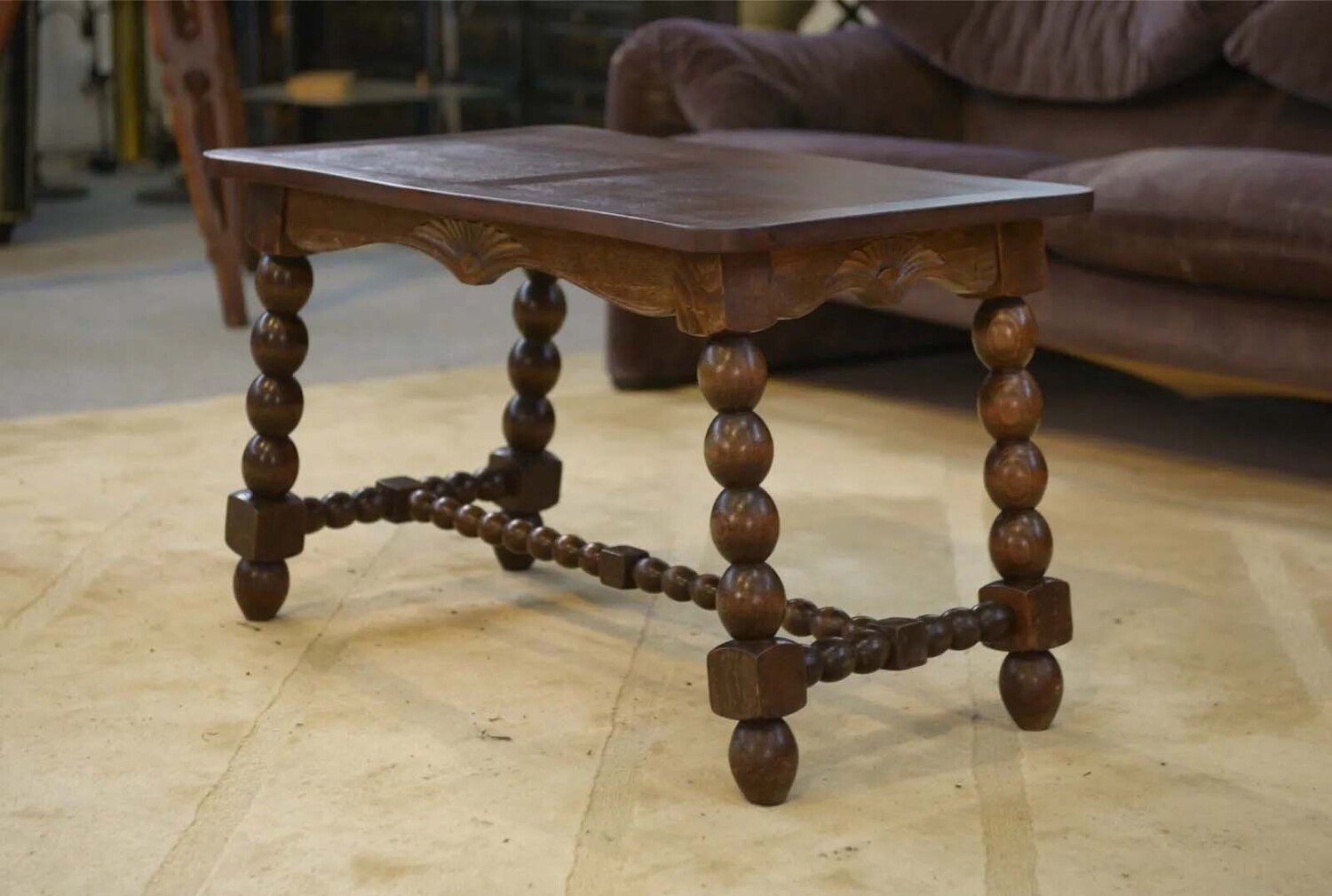 French Turned Beech Coffee Table, Louis XIII Style, 1950s - JAA