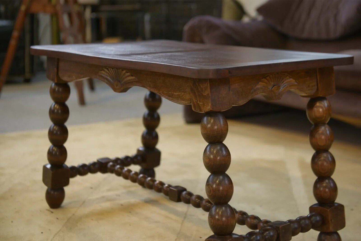 French Turned Beech Coffee Table, Louis XIII Style, 1950s - JAA