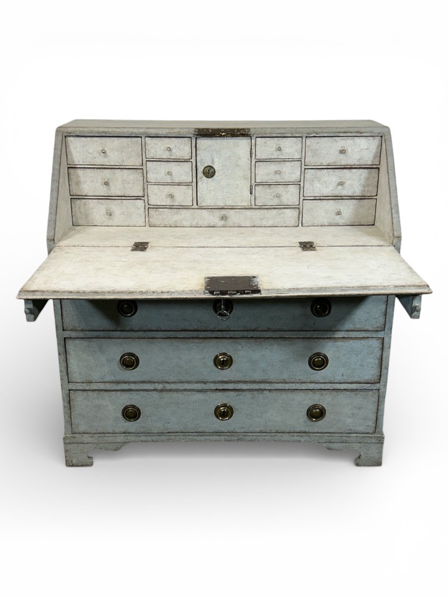 An antique Swedish secretary in light blue - JAA