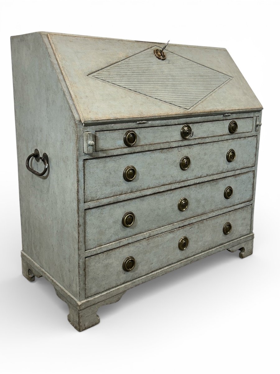 An antique Swedish secretary in light blue - JAA