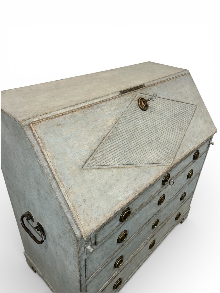 An antique Swedish secretary in light blue - JAA