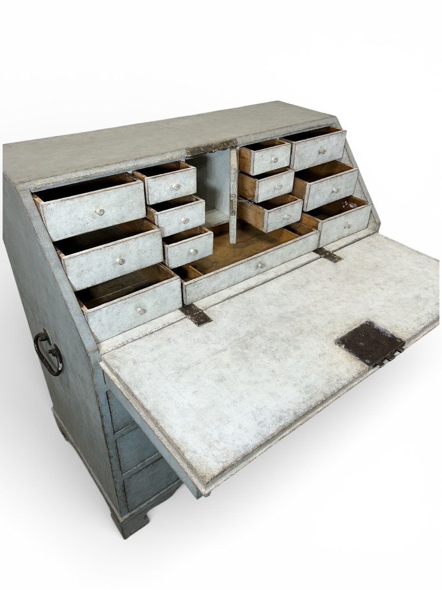 An antique Swedish secretary in light blue - JAA