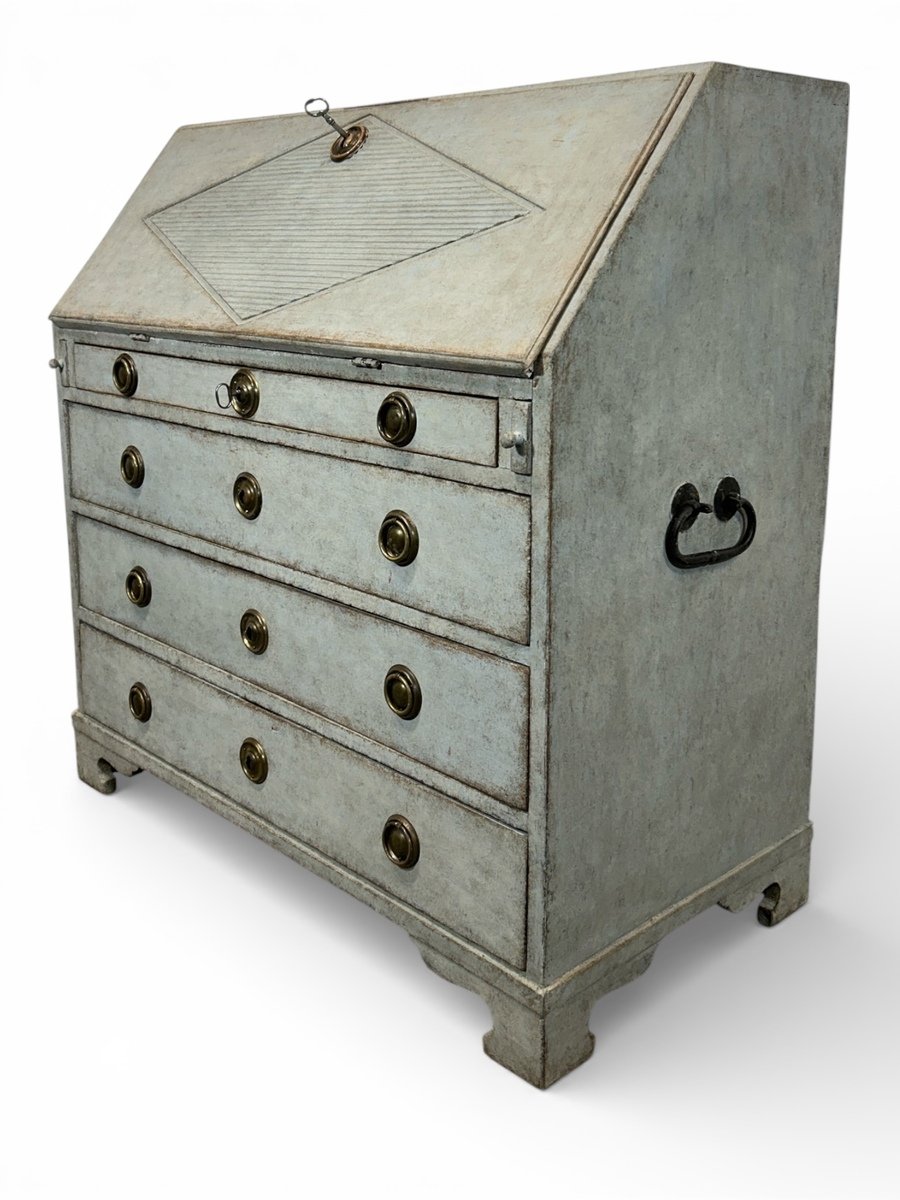 An antique Swedish secretary in light blue - JAA