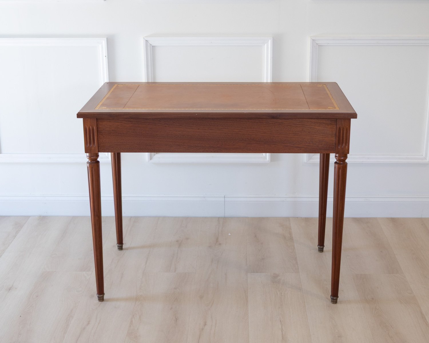 Louis XVI Style Mahogany Writing Desk with Tan Leather Top, 20th Century - JAA
