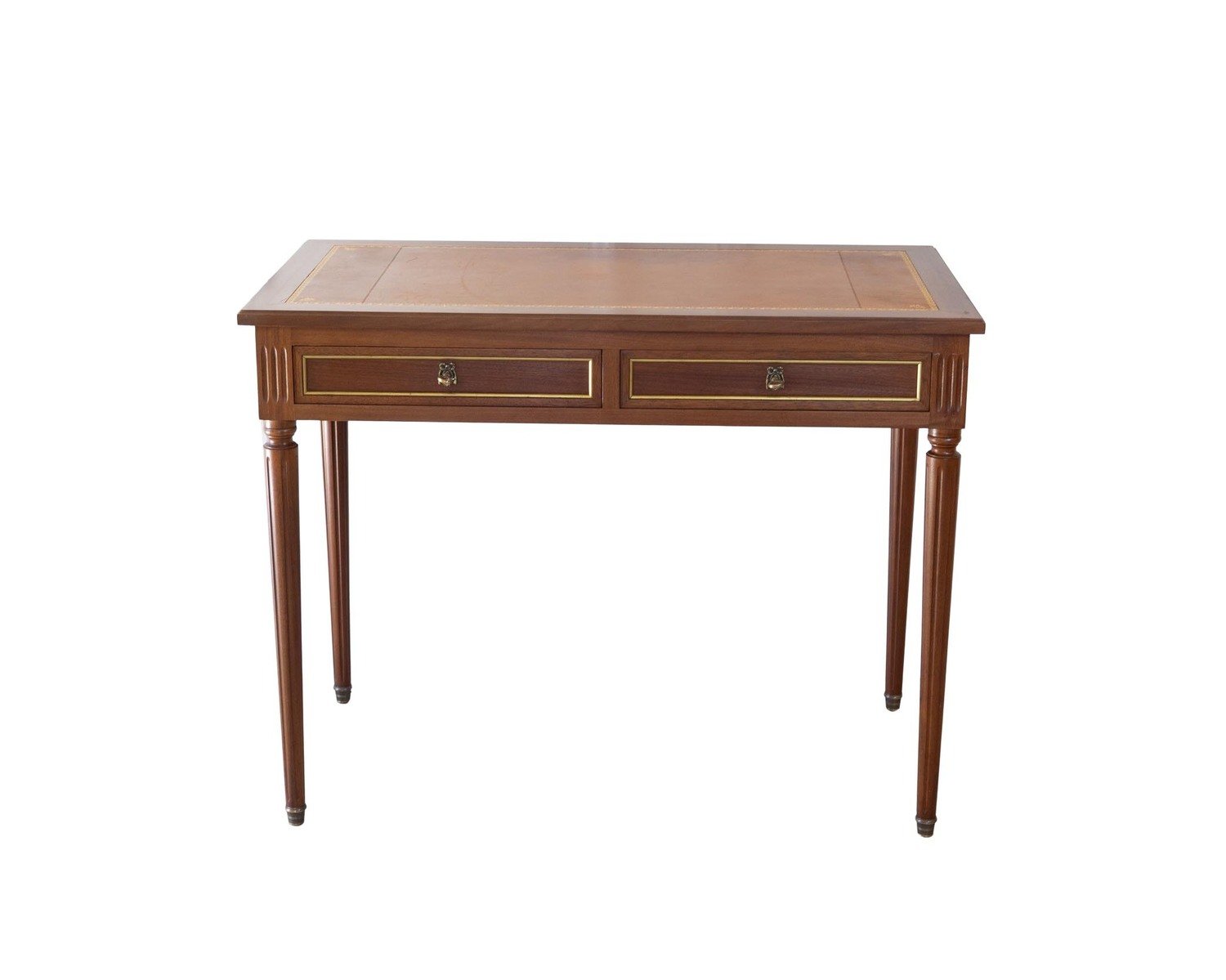 Louis XVI Style Mahogany Writing Desk with Tan Leather Top, 20th Century