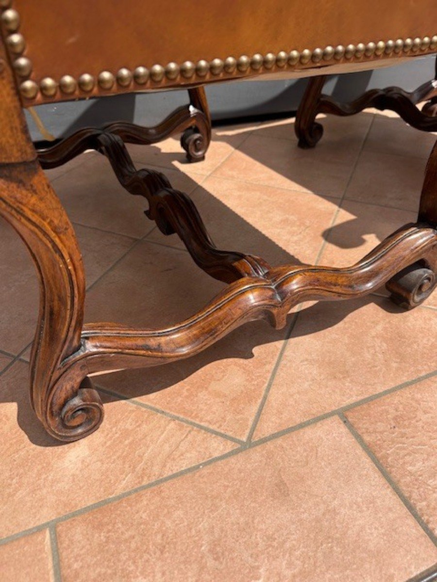 Pair of Italian Louis XIV Style Walnut Armchairs in Leather, 19th Century - JAA