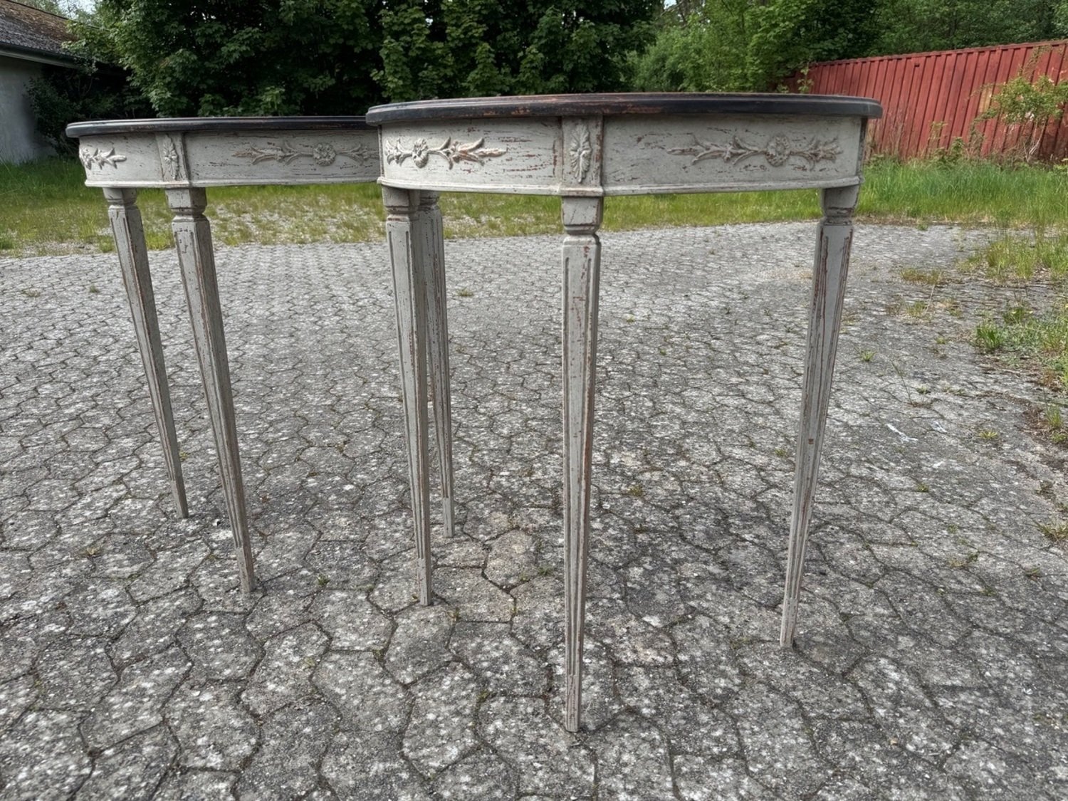And this pair of demi lune tables ca. 100 years - JAA