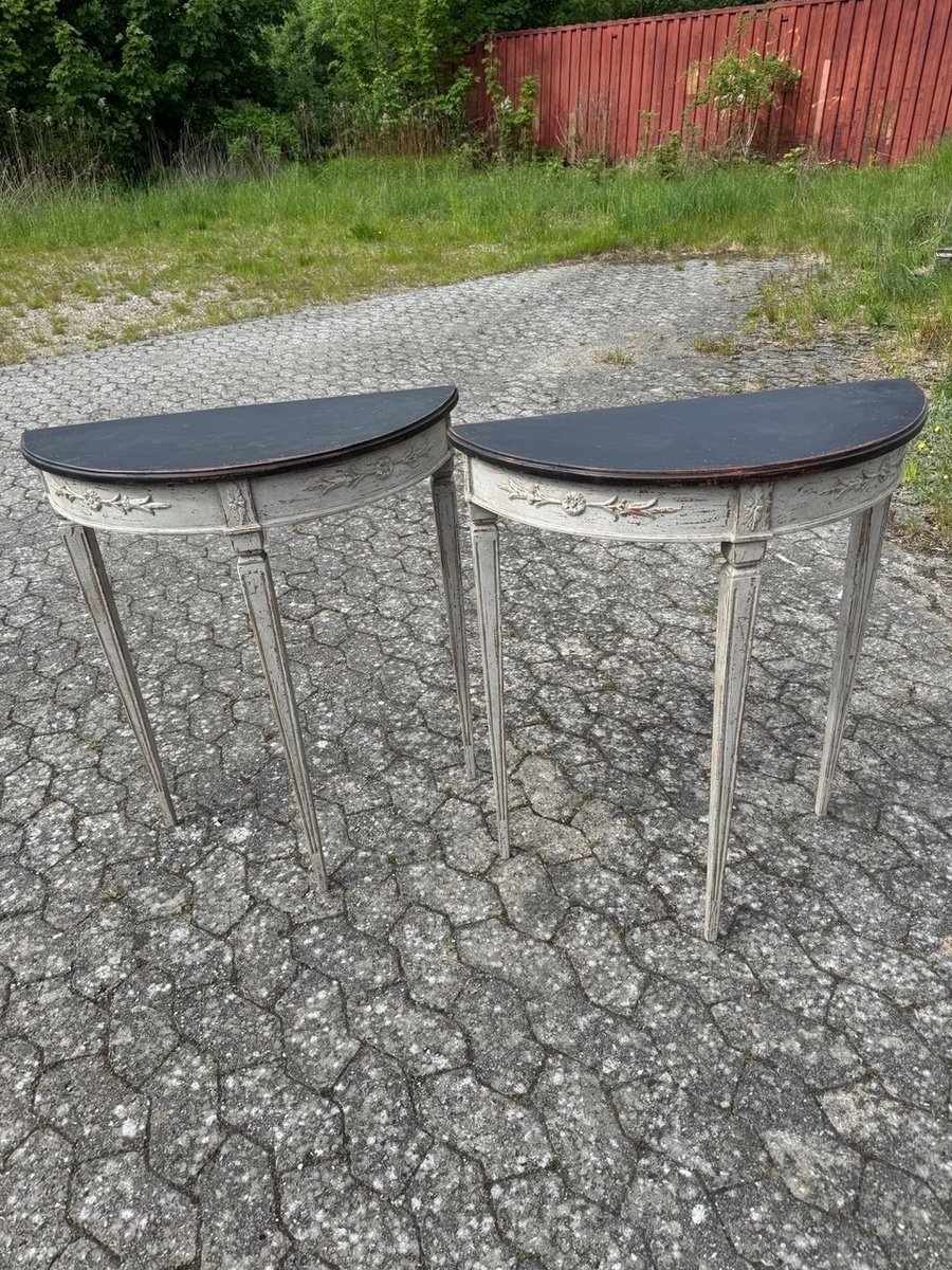 And this pair of demi lune tables ca. 100 years - JAA
