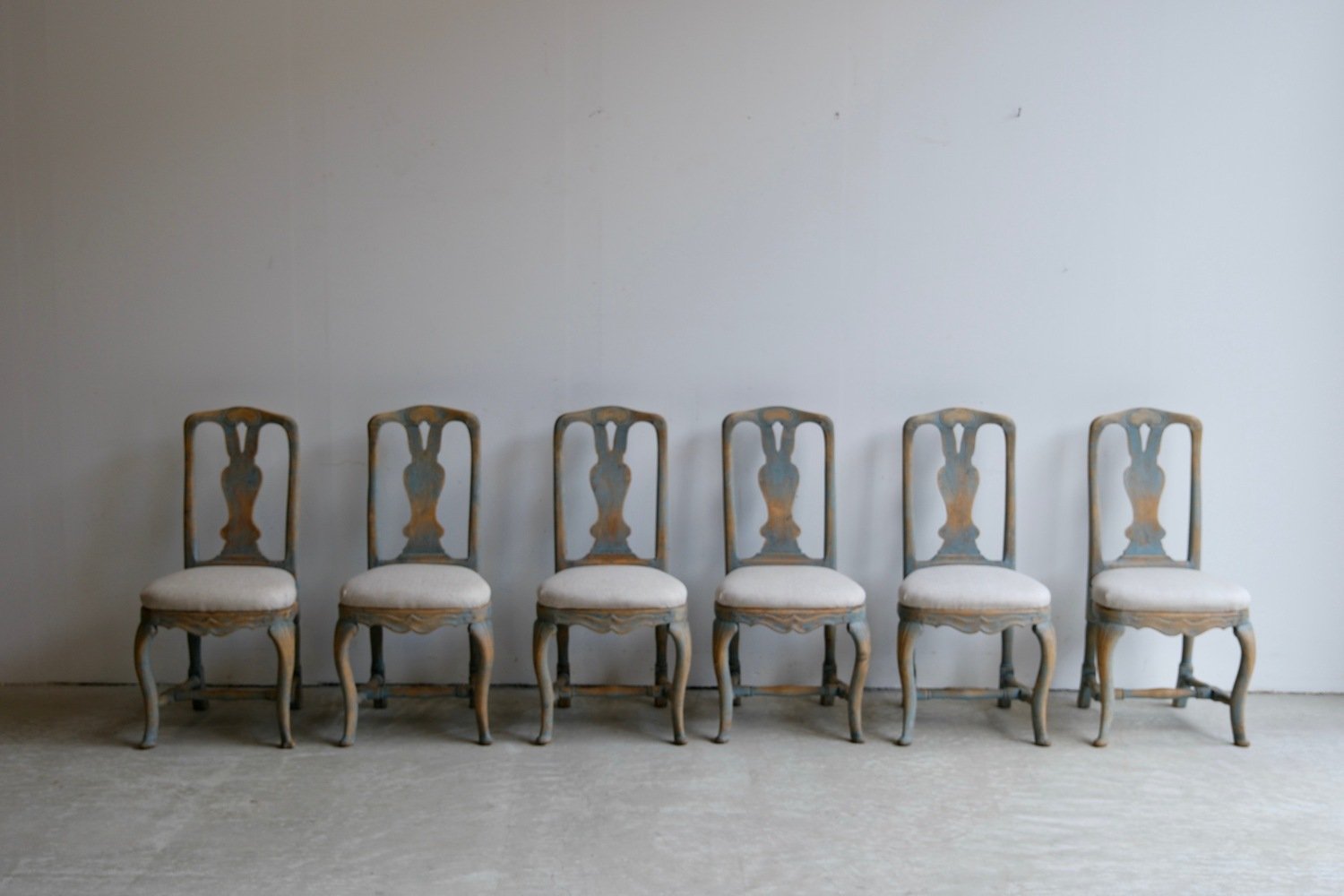 Set of Six Swedish Rococo Chairs in Blue Paint, circa 1760 - JAA