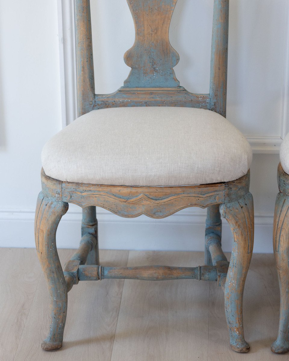 On Hold-Set of Six Swedish Rococo Chairs in Blue Paint, circa 1760 - JAA