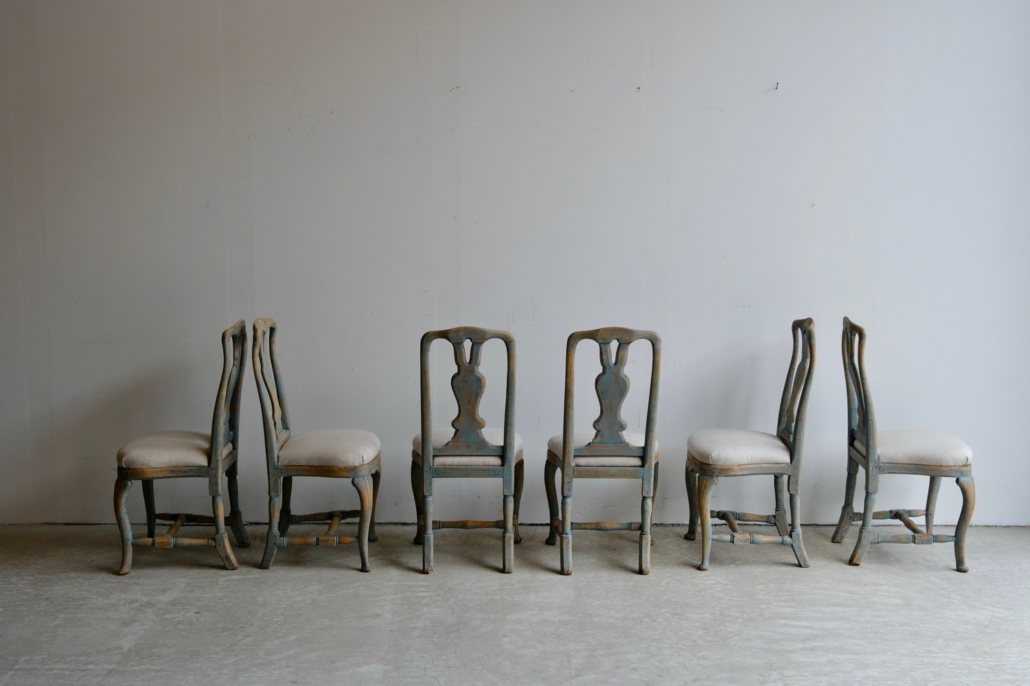 Set of Six Swedish Rococo Chairs in Blue Paint, circa 1760 - JAA