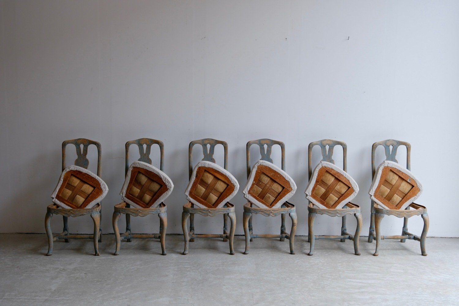 Set of Six Swedish Rococo Chairs in Blue Paint, circa 1760 - JAA