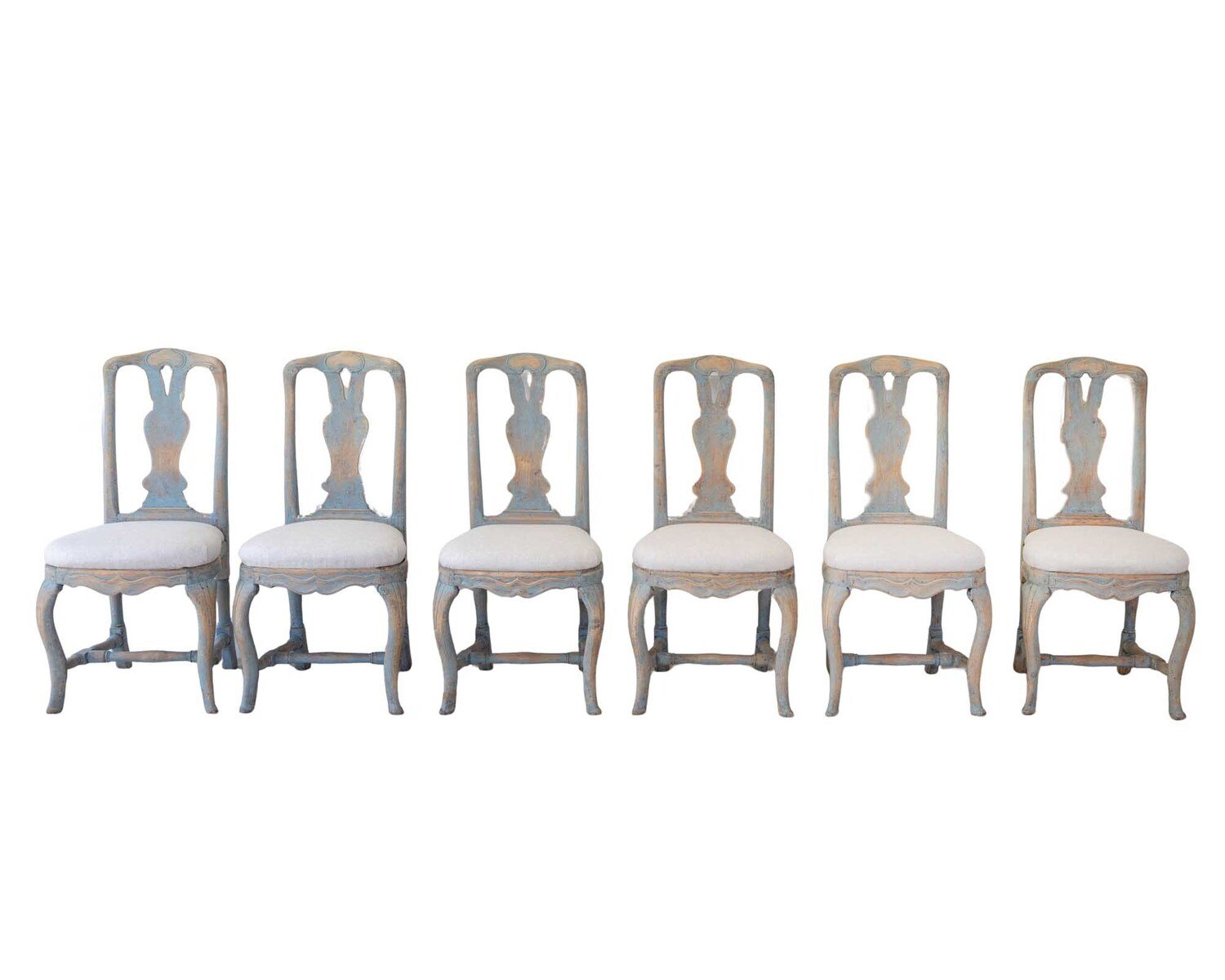 On Hold-Set of Six Swedish Rococo Chairs in Blue Paint, circa 1760 - JAA