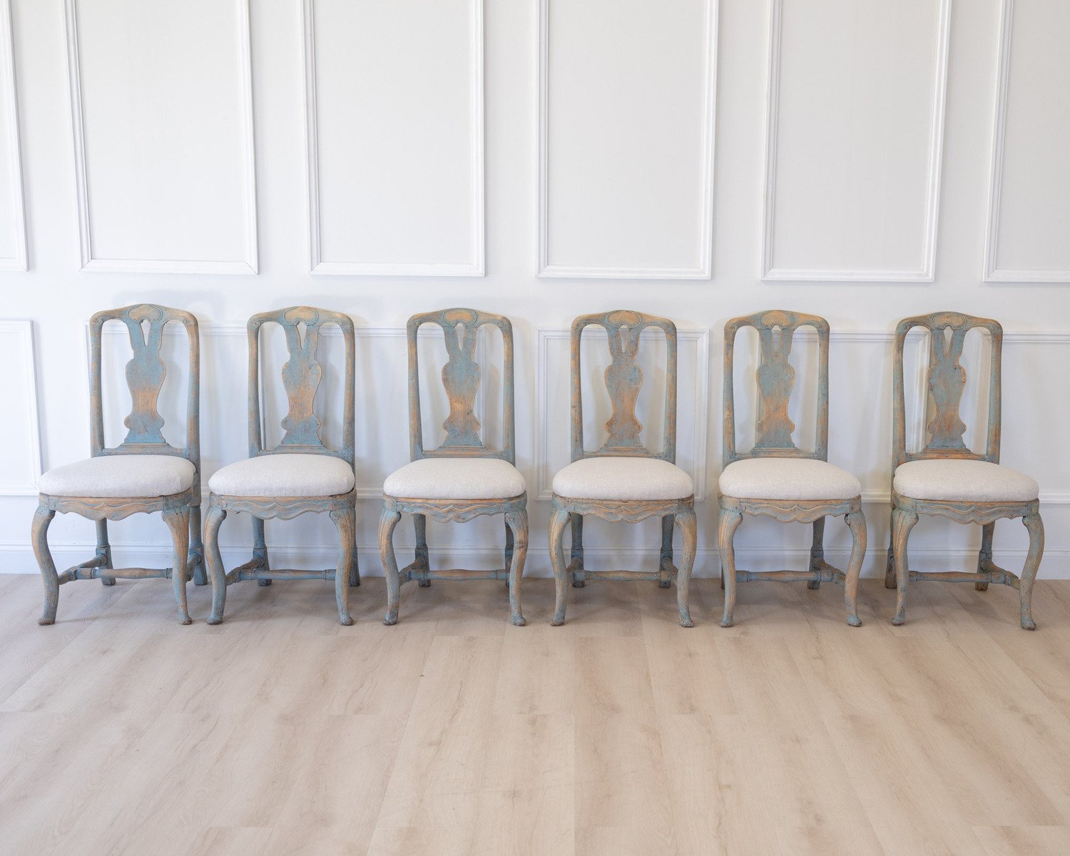 On Hold-Set of Six Swedish Rococo Chairs in Blue Paint, circa 1760 - JAA
