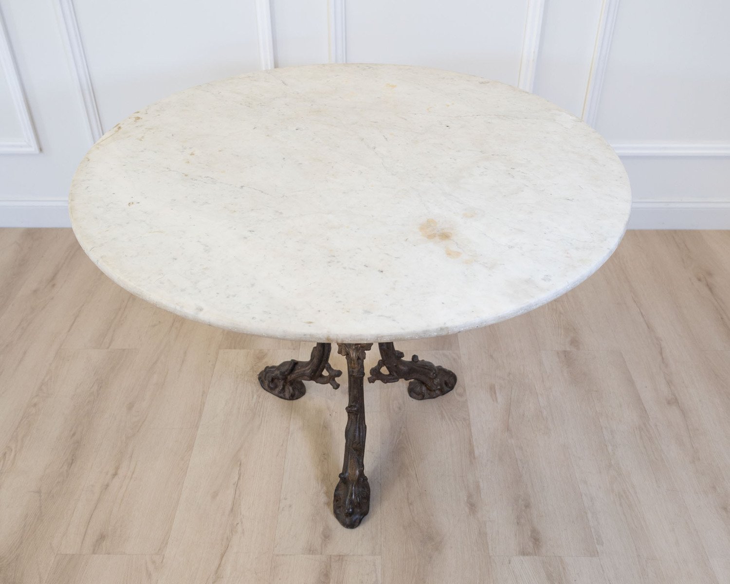 Large 19th Century French Cast Iron Faux Bois Pedestal Table - JAA