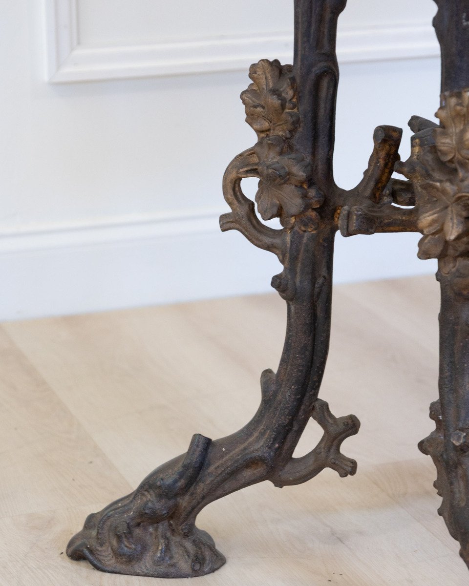 Large 19th Century French Cast Iron Faux Bois Pedestal Table - JAA