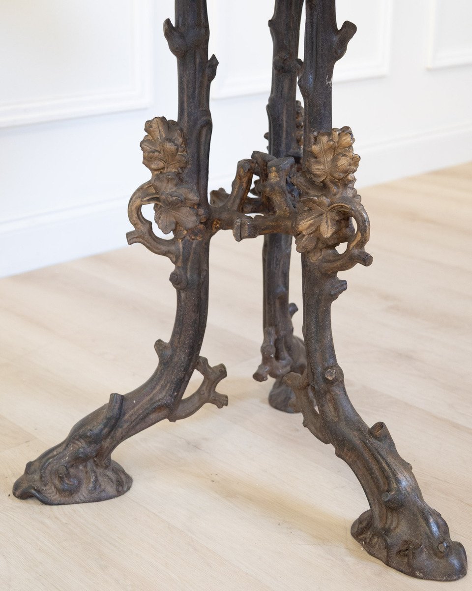 Large 19th Century French Cast Iron Faux Bois Pedestal Table - JAA