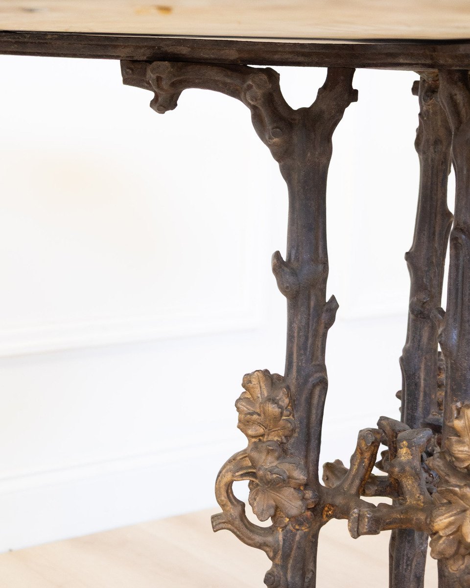 Large 19th Century French Cast Iron Faux Bois Pedestal Table - JAA