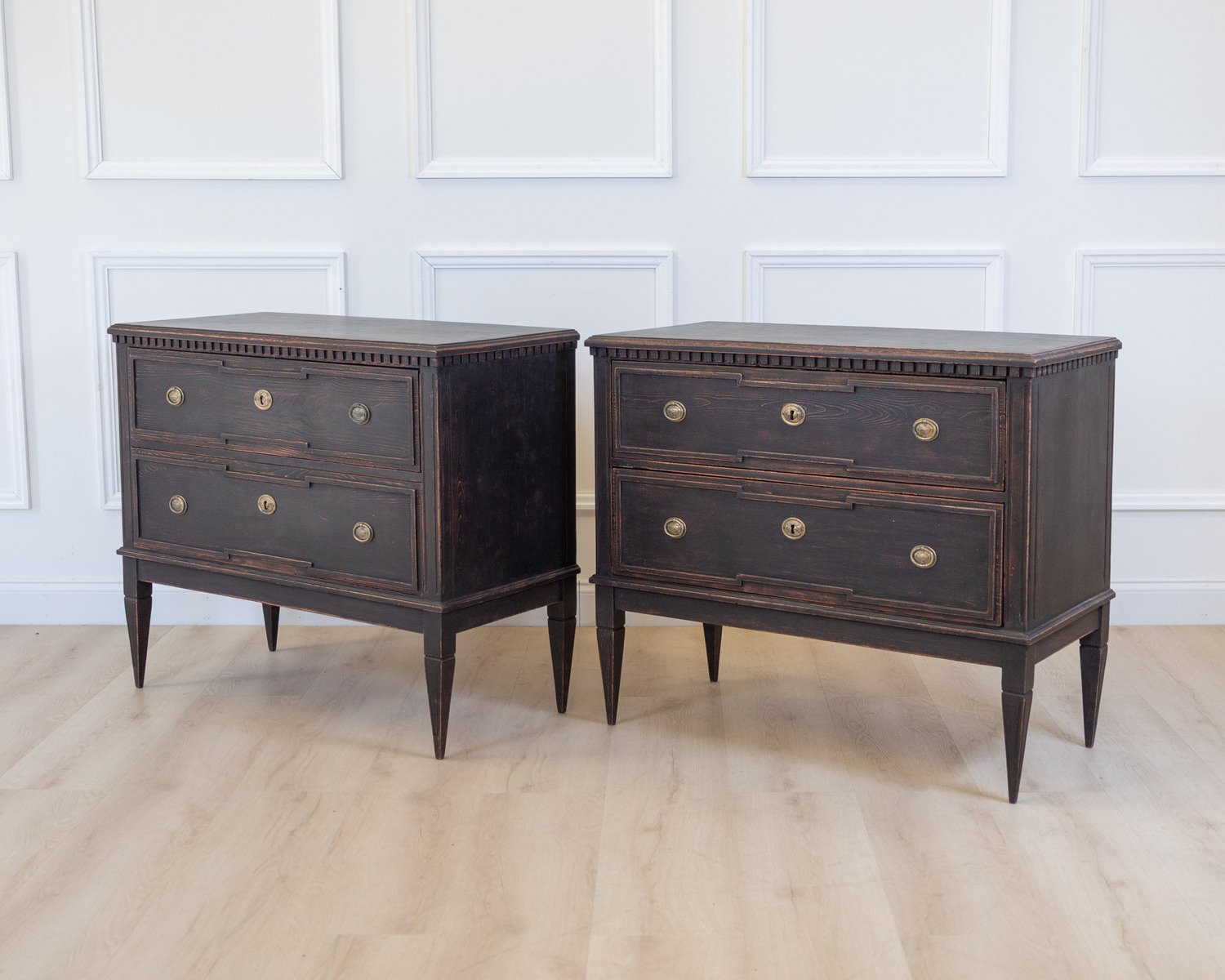 Pair of Gustavian Style Chests in black Paint, circa 1890 - JAA