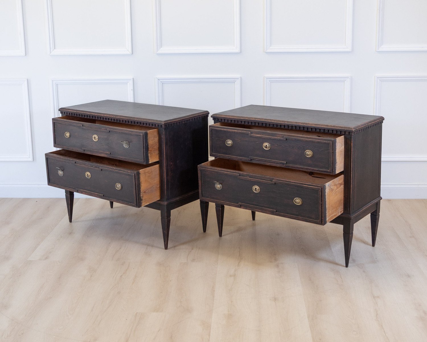 Pair of Gustavian Style Chests in black Paint, circa 1890 - JAA