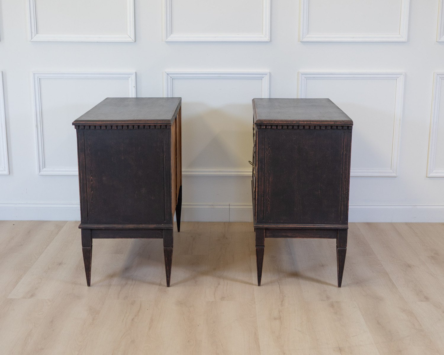 Pair of Gustavian Style Chests in black Paint, circa 1890 - JAA