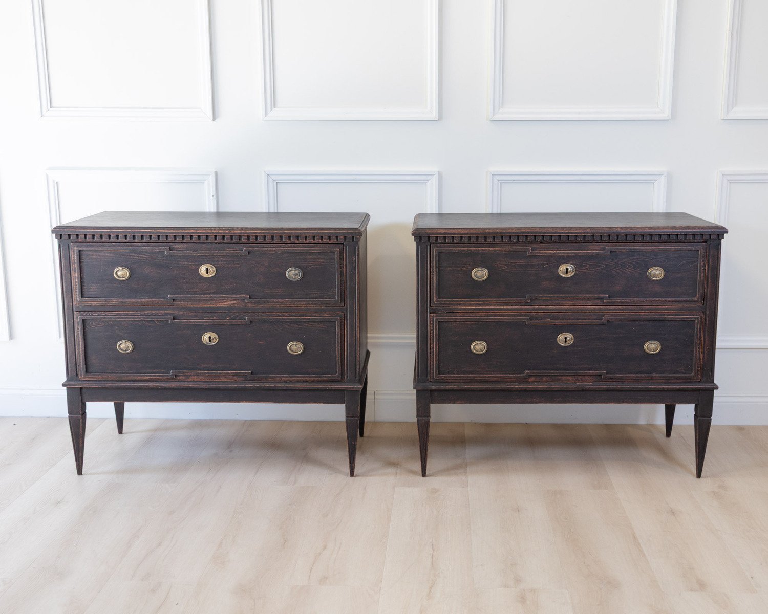 Pair of Gustavian Style Chests in black Paint, circa 1890 - JAA
