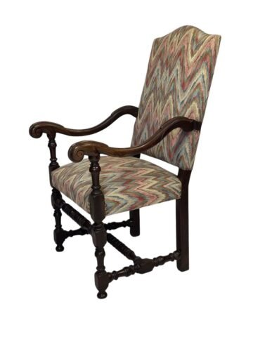 Italian Louis XIV Style Walnut Armchair in Flame-Stitch Fabric, 19th Century