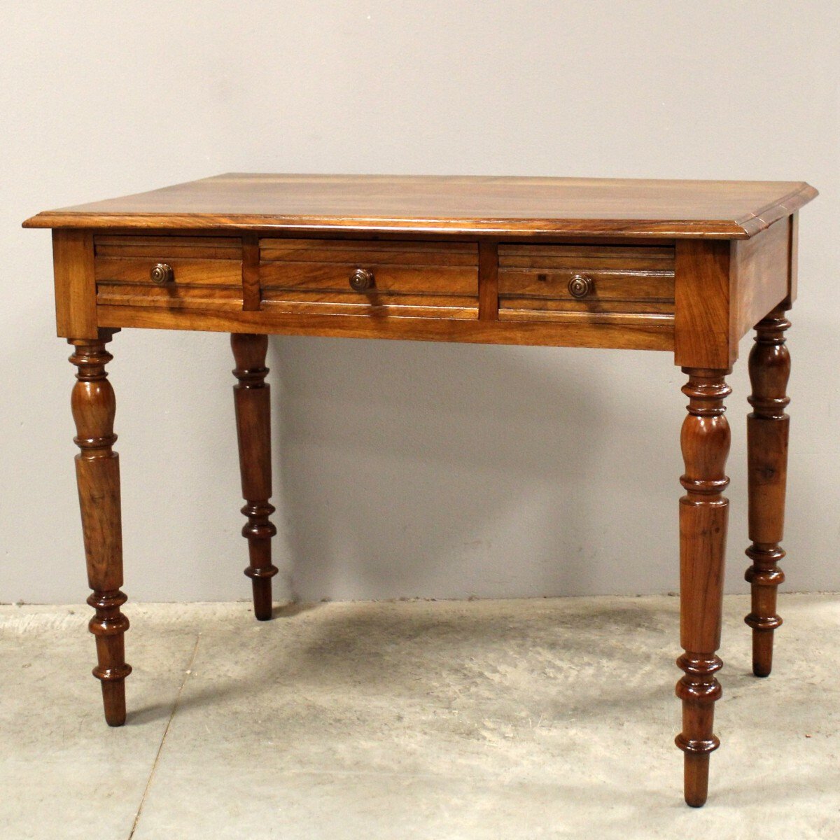 Italian Walnut Writing Table with Three Drawers, Late 19th Century - JAA