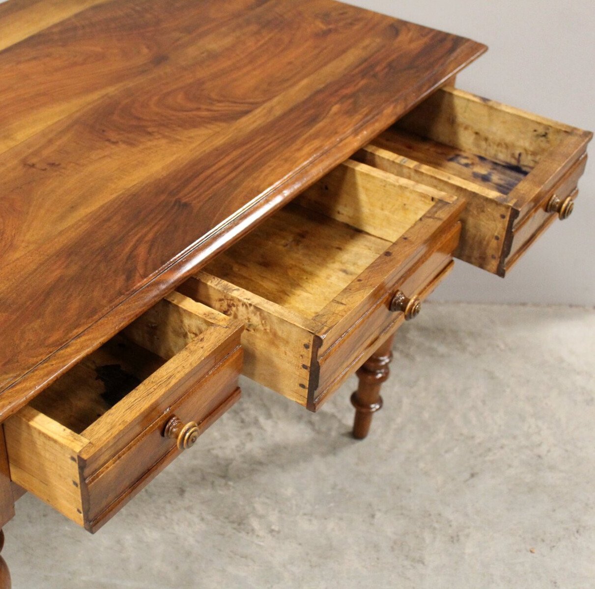 Italian Walnut Writing Table with Three Drawers, Late 19th Century - JAA