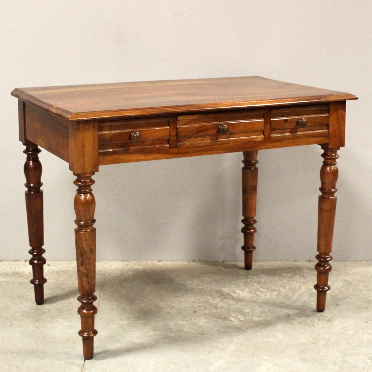 Italian Walnut Writing Table with Three Drawers, Late 19th Century - JAA