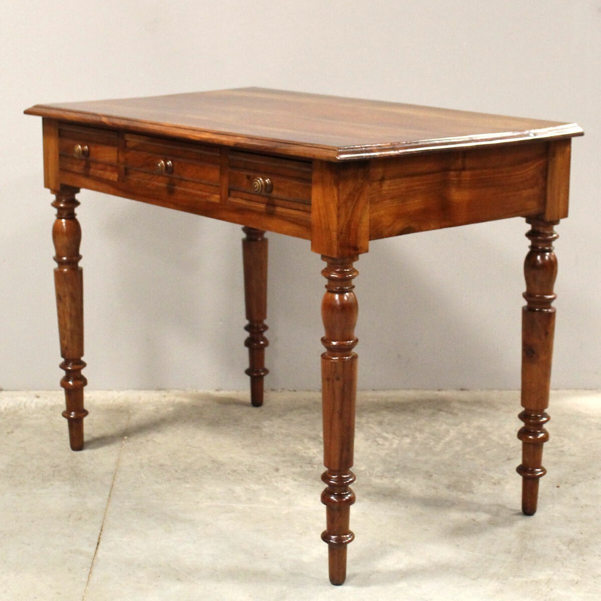 Italian Walnut Writing Table with Three Drawers, Late 19th Century - JAA