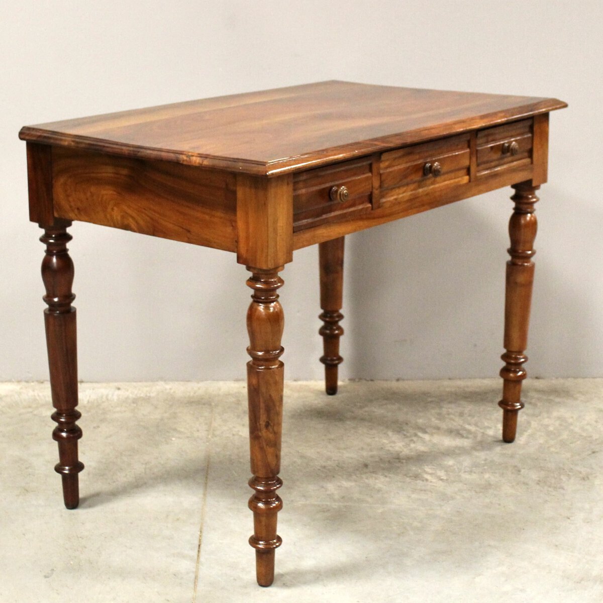 Italian Walnut Writing Table with Three Drawers, Late 19th Century - JAA