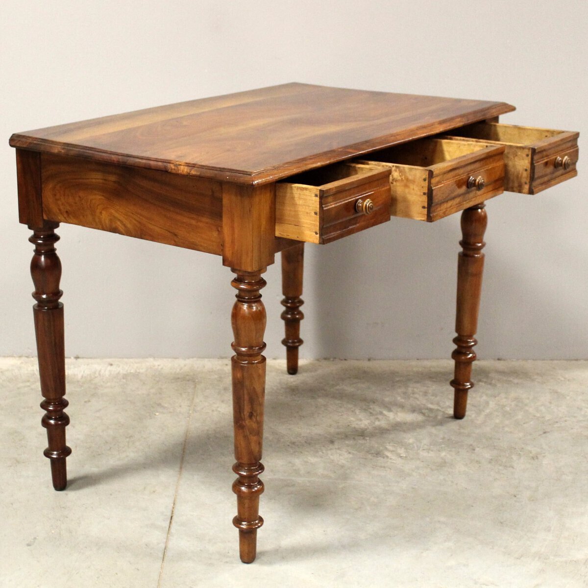 Italian Walnut Writing Table with Three Drawers, Late 19th Century - JAA