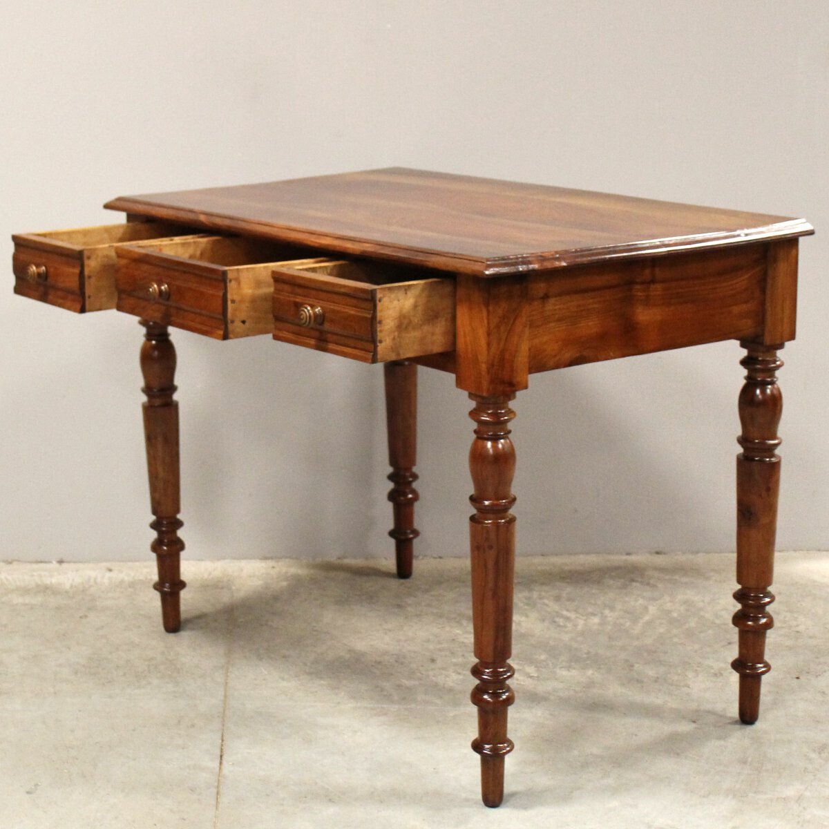Italian Walnut Writing Table with Three Drawers, Late 19th Century - JAA