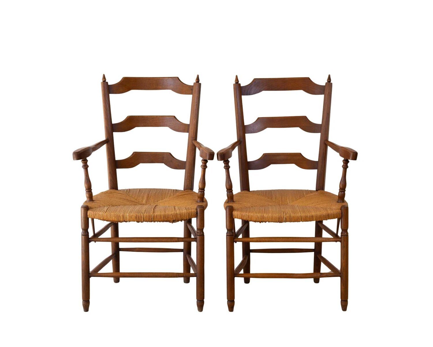 Pair of Provencal Style Oak Armchairs with Straw Seats