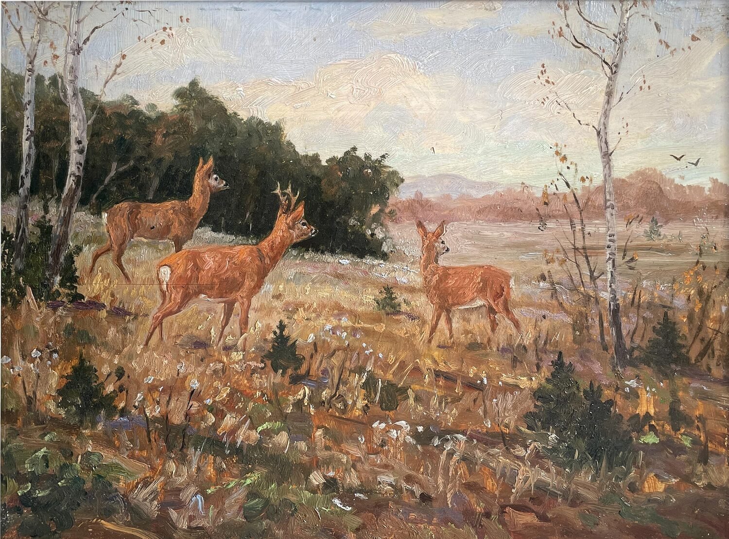 Roe Deer at the Forest Edge, Oil, Franz Hienl-Merre - JAA