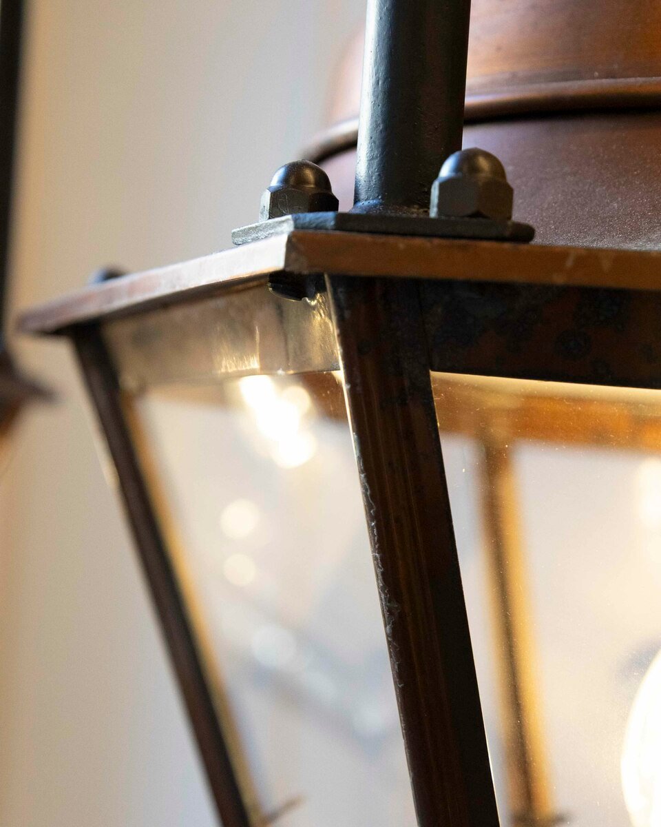 On Hold - Pair of Early 20th-Century French Copper and Iron Hanging Lanterns - JAA