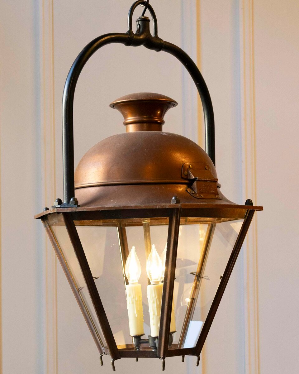 On Hold - Pair of Early 20th-Century French Copper and Iron Hanging Lanterns - JAA